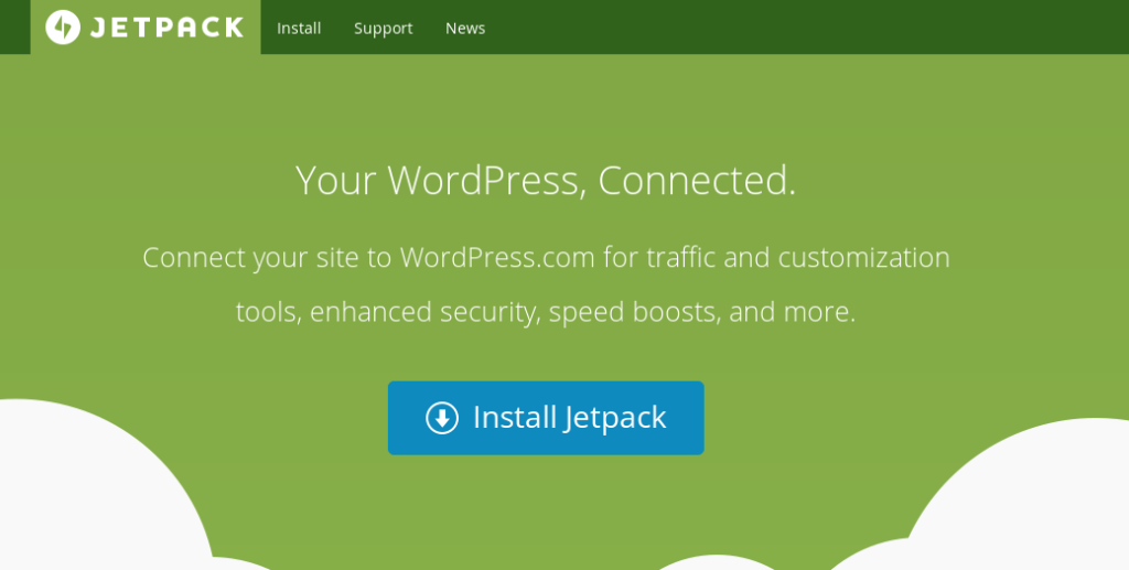 Jetpack's homepage is your standard, modern affair.
