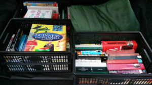 Decluttering produced these three boxes of books