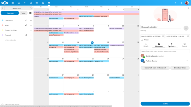 Calendar interface in Nextcloud